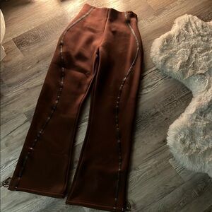 MANIERE DE VOIR Brown Flared Pants with leather Accents